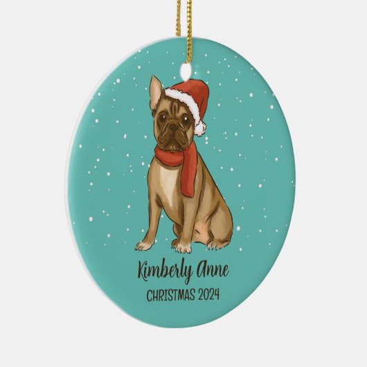 Cute Bulldog kersthond Dog Snowy Winter Holiday Keramisch Ornament (Rechts)