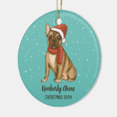 Cute Bulldog kersthond Dog Snowy Winter Holiday Keramisch Ornament (Links)