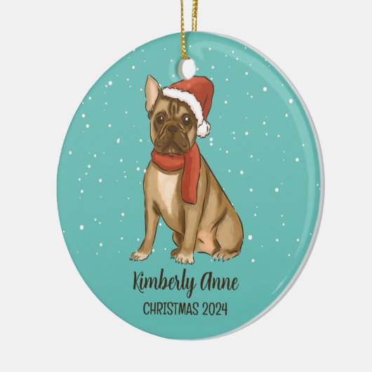 Cute Bulldog kersthond Dog Snowy Winter Holiday Keramisch Ornament (Links)