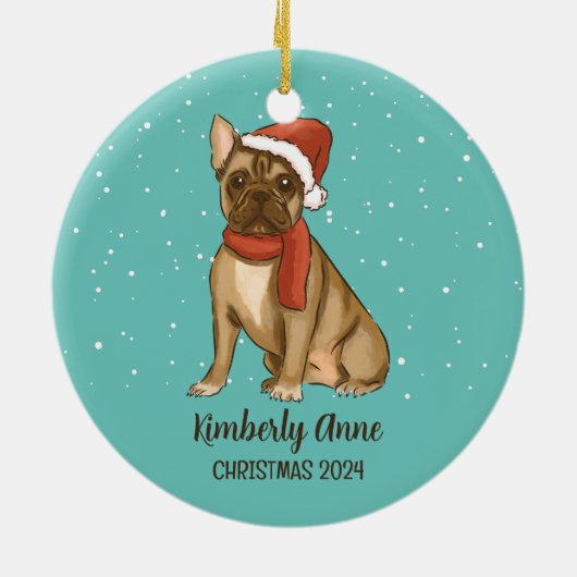 Cute Bulldog kersthond Dog Snowy Winter Holiday Keramisch Ornament (Achterkant)