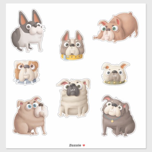 Cute Bulldog Lovers Sticker Pack (Vel)