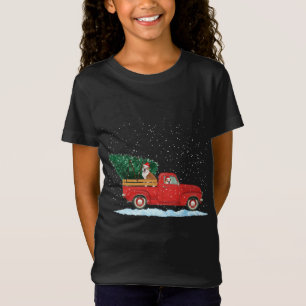 Cute Bulldog met  Red Pickup Truck Christm T-shirt