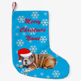 Cute Bulldog met Santa Hat Kleine Kerstsok