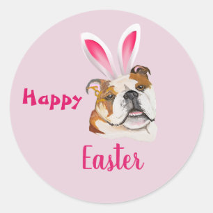 Cute Bulldog Originele Kunst Gelukkig Pasen Ronde Sticker