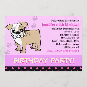 Cute Bulldog Puppy Birthday Party Invitation Kaart