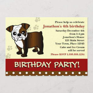 Cute Bulldog Puppy Birthday Party Invitation Kaart