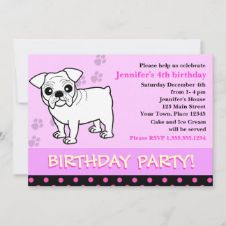 Cute Bulldog Puppy Birthday Party Invitation Kaart