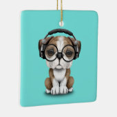 Cute Bulldog Puppy Dj met hoofdtelefoon Keramisch Ornament (Rechts)