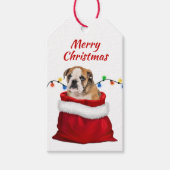 Cute Bulldog Puppy in Santa Bag Cadeaulabel (Voorkant)