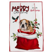 Cute Bulldog Puppy Kerstmis Medium Cadeauzakje (Achterkant)