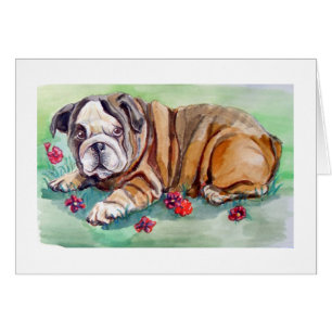 Cute Bulldog Puppy Painting Kaart