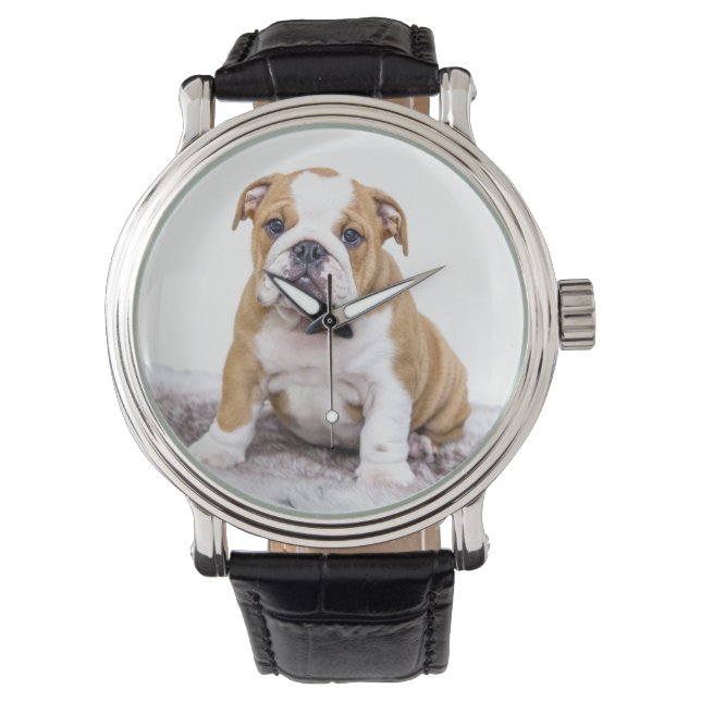 Cute Bulldog Puppy Sitting Down Horloge (Voorkant)