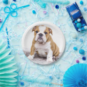 Cute Bulldog Puppy Sitting Down Papieren Bordje (Feest)