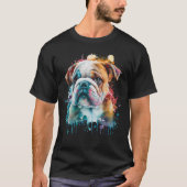 Cute Bulldog Puppy Waterverf AI Art T-shirt (Voorkant)