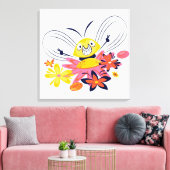 Cute Bumble Bee and Flowers Canvas Print (Insitu (Woonkamer))