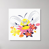 Cute Bumble Bee and Flowers Canvas Print (Voorkant)