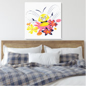 Cute Bumble Bee and Flowers Canvas Print (Insitu (Slaapkamer))