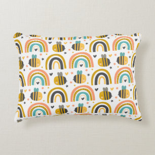 Cute Bumble Bee and Rainbows Pattern Accent Kussen