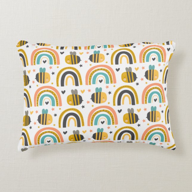 Cute Bumble Bee and Rainbows Pattern Accent Kussen (Voorkant)