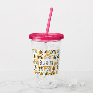 Cute Bumble Bee and Rainbows Pattern Acryl Drinkbeker