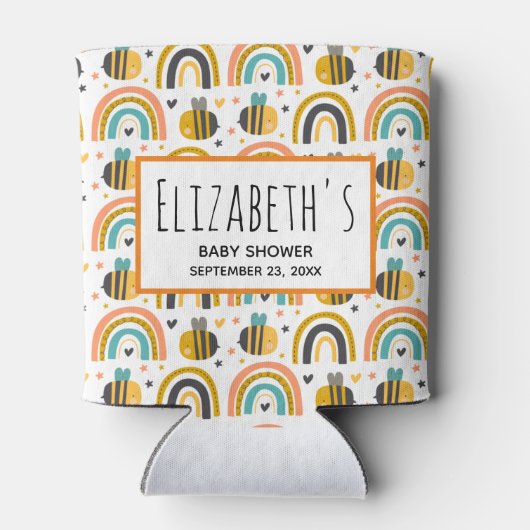 Cute Bumble Bee and Rainbows Pattern Baby shower Blikjeskoeler (Achterkant)