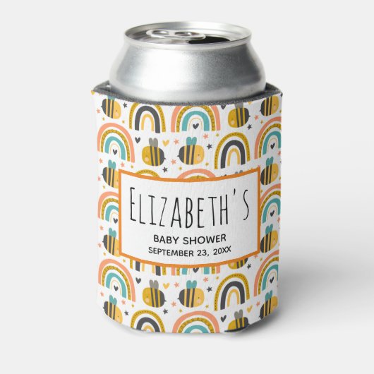 Cute Bumble Bee and Rainbows Pattern Baby shower Blikjeskoeler (Blikje Achterkant)