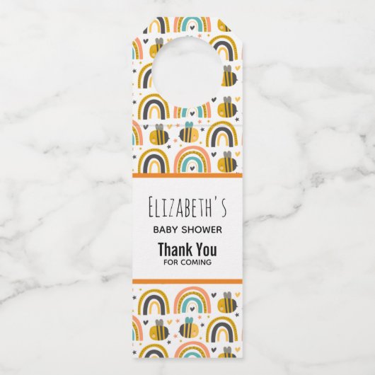 Cute Bumble Bee and Rainbows Pattern Baby shower Flessenhanger (Voorkant)