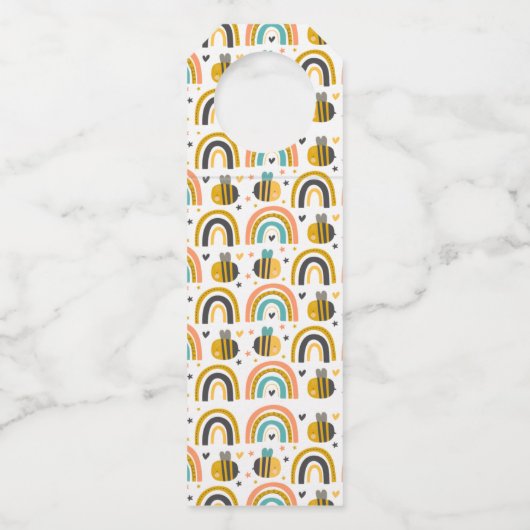 Cute Bumble Bee and Rainbows Pattern Baby shower Flessenhanger (Achterkant)