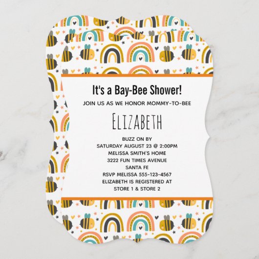 Cute Bumble Bee and Rainbows Pattern Baby shower Kaart (Voorkant / Achterkant)