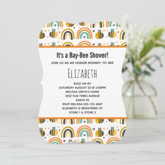Cute Bumble Bee and Rainbows Pattern Baby shower Kaart (Staand voorkant)