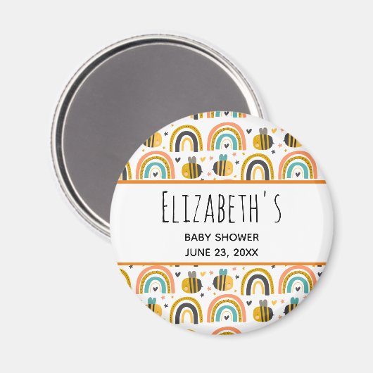 Cute Bumble Bee and Rainbows Pattern Baby shower Magneet (Voorkant / Achterkant)