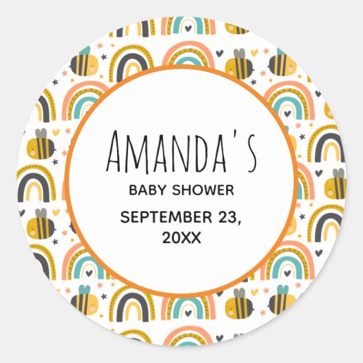 Cute Bumble Bee and Rainbows Pattern Baby shower Ronde Sticker (Voorkant)