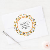 Cute Bumble Bee and Rainbows Pattern Baby shower Ronde Sticker (Envelop)