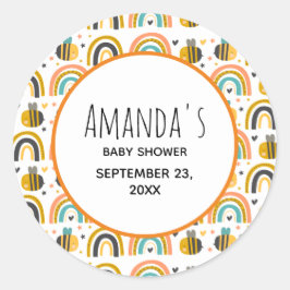 Cute Bumble Bee and Rainbows Pattern Baby shower Ronde Sticker