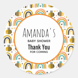 Cute Bumble Bee and Rainbows Pattern Baby shower Ronde Sticker