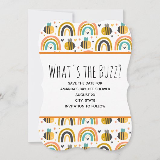 Cute Bumble Bee and Rainbows Pattern Baby shower Save The Date (Voorkant)