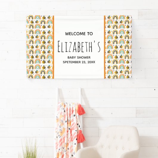 Cute Bumble Bee and Rainbows Pattern Baby shower Spandoek (Insitu)