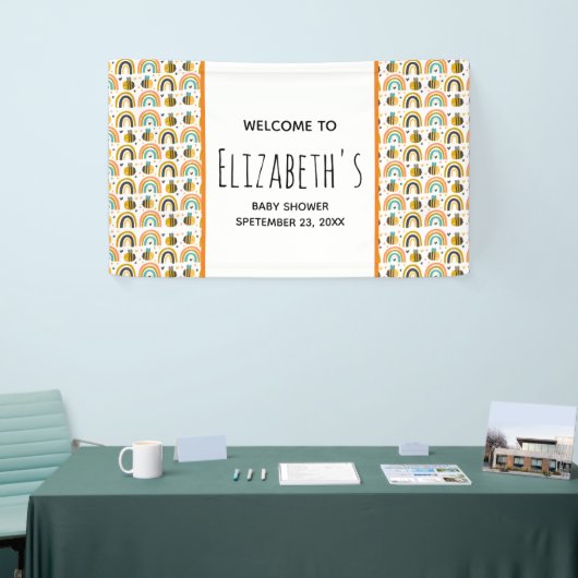 Cute Bumble Bee and Rainbows Pattern Baby shower Spandoek (Beurs)
