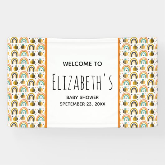 Cute Bumble Bee and Rainbows Pattern Baby shower Spandoek (Horizontaal)