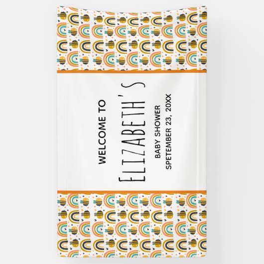 Cute Bumble Bee and Rainbows Pattern Baby shower Spandoek (Verticaal)