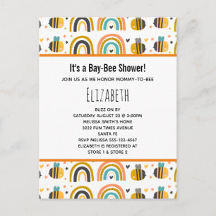Cute Bumble Bee and Rainbows Pattern Baby shower Uitnodiging Briefkaart