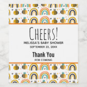 Cute Bumble Bee and Rainbows Pattern Baby shower Wijn Etiket (Enkel label)