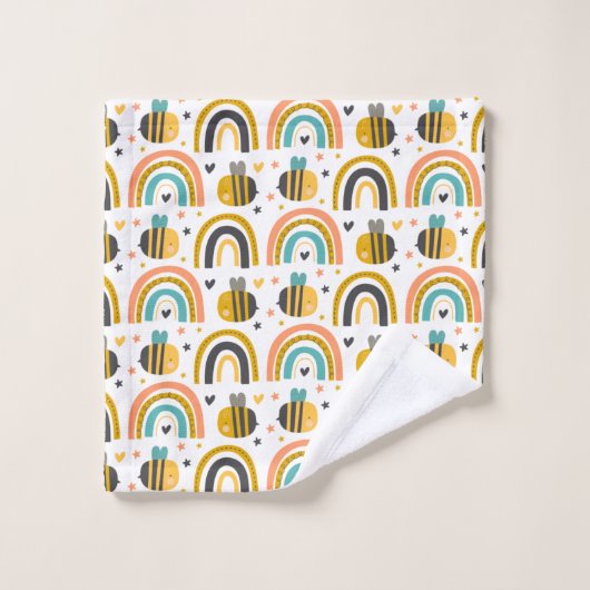 Cute Bumble Bee and Rainbows Pattern Bad Handdoek (Wasdoekje)