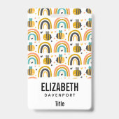 Cute Bumble Bee and Rainbows Pattern Badge (Achterkant)
