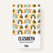 Cute Bumble Bee and Rainbows Pattern Badge (Voorkant)