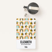 Cute Bumble Bee and Rainbows Pattern Badge (Achterkant met intrekbare)