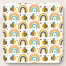 Cute Bumble Bee and Rainbows Pattern Bier Onderzetter