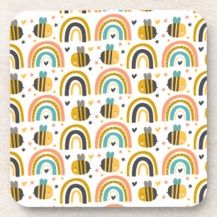 Cute Bumble Bee and Rainbows Pattern Bier Onderzetter