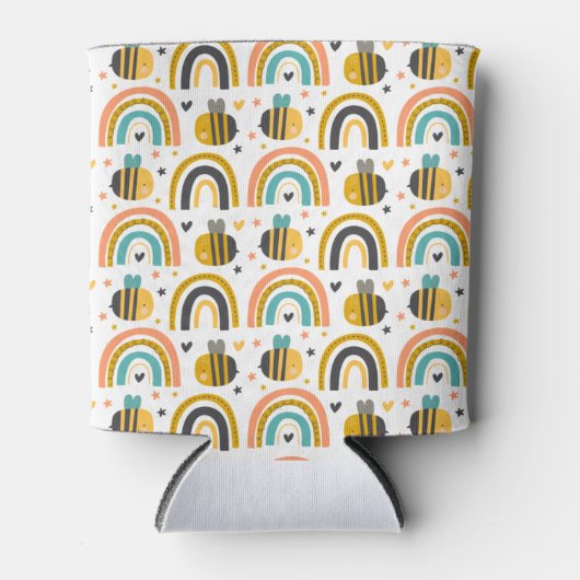 Cute Bumble Bee and Rainbows Pattern Blikjeskoeler (Voorkant)