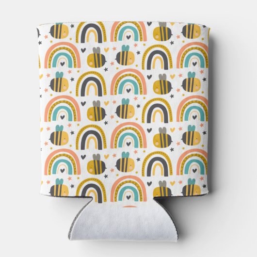 Cute Bumble Bee and Rainbows Pattern Blikjeskoeler (Achterkant)